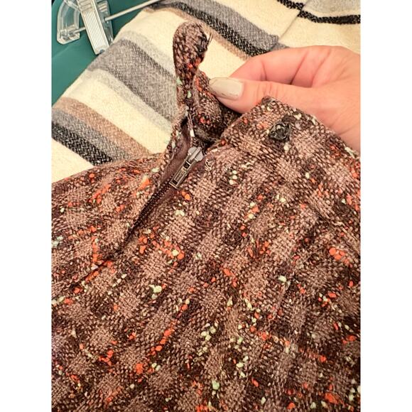 Vintage 60s A Sassy Skirt Brown Plaid Wool Tweed High Waist Midi A-Line S/M - Picture 4 of 5